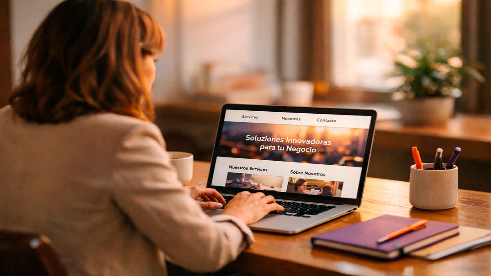 Emprendedor revisando un sitio web profesional como base de presencia digital